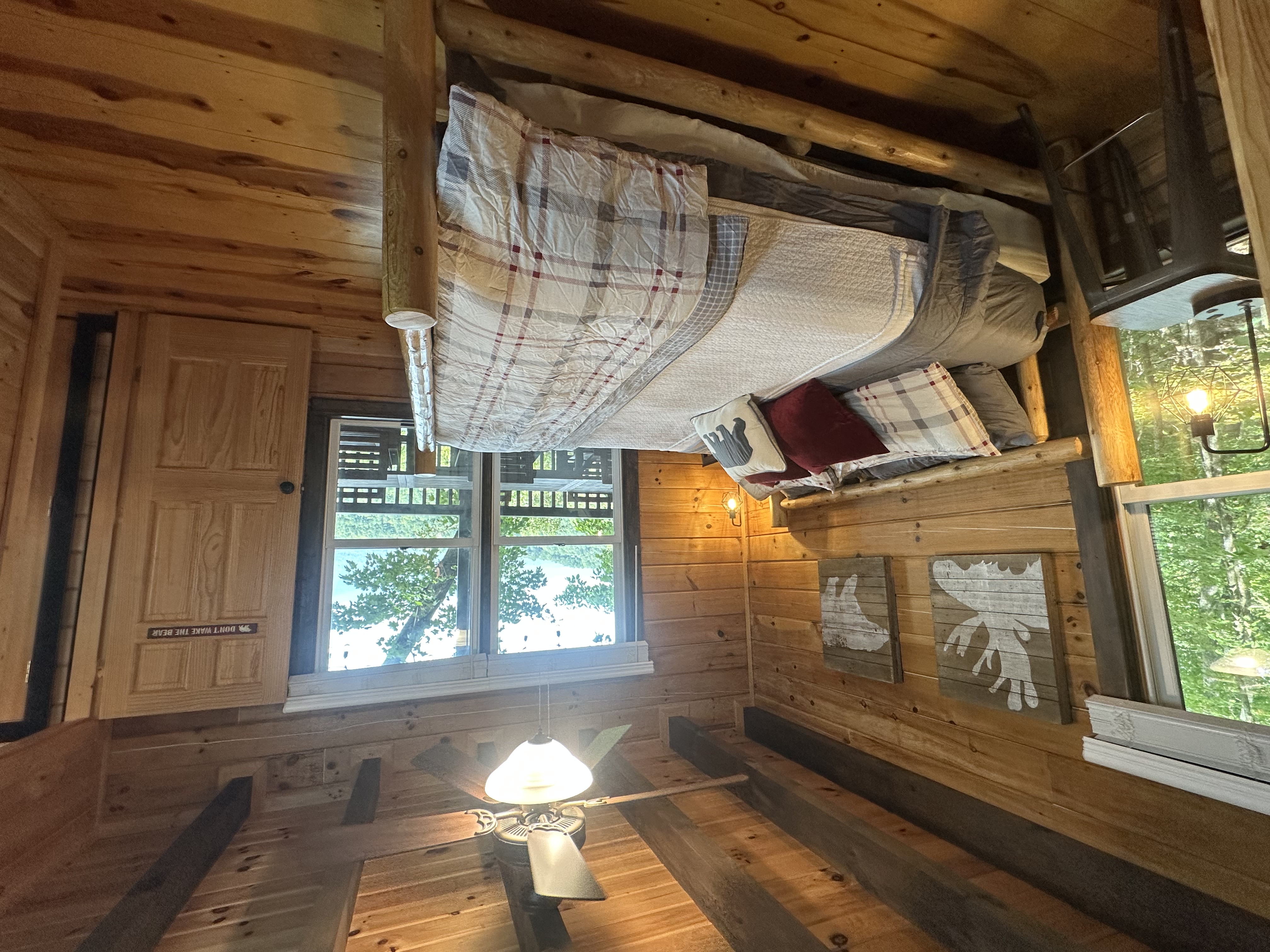 The “Don’t Wake the Bear” room — a cozy king bedroom on the main level.
